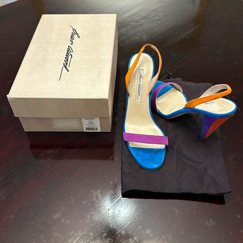 Multicolor suede Brian Atwood size 39. Great condition. Made in Italy.